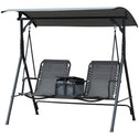 2-Seat Outdoor Porch Swing, with Pivot Storage Table, Cup Holder, & Adjustable Overhead Canopy, Stand's Skid-Resistant Feet Pad, Breathable Mesh Seat, Steel Frame, for Patio, Gray