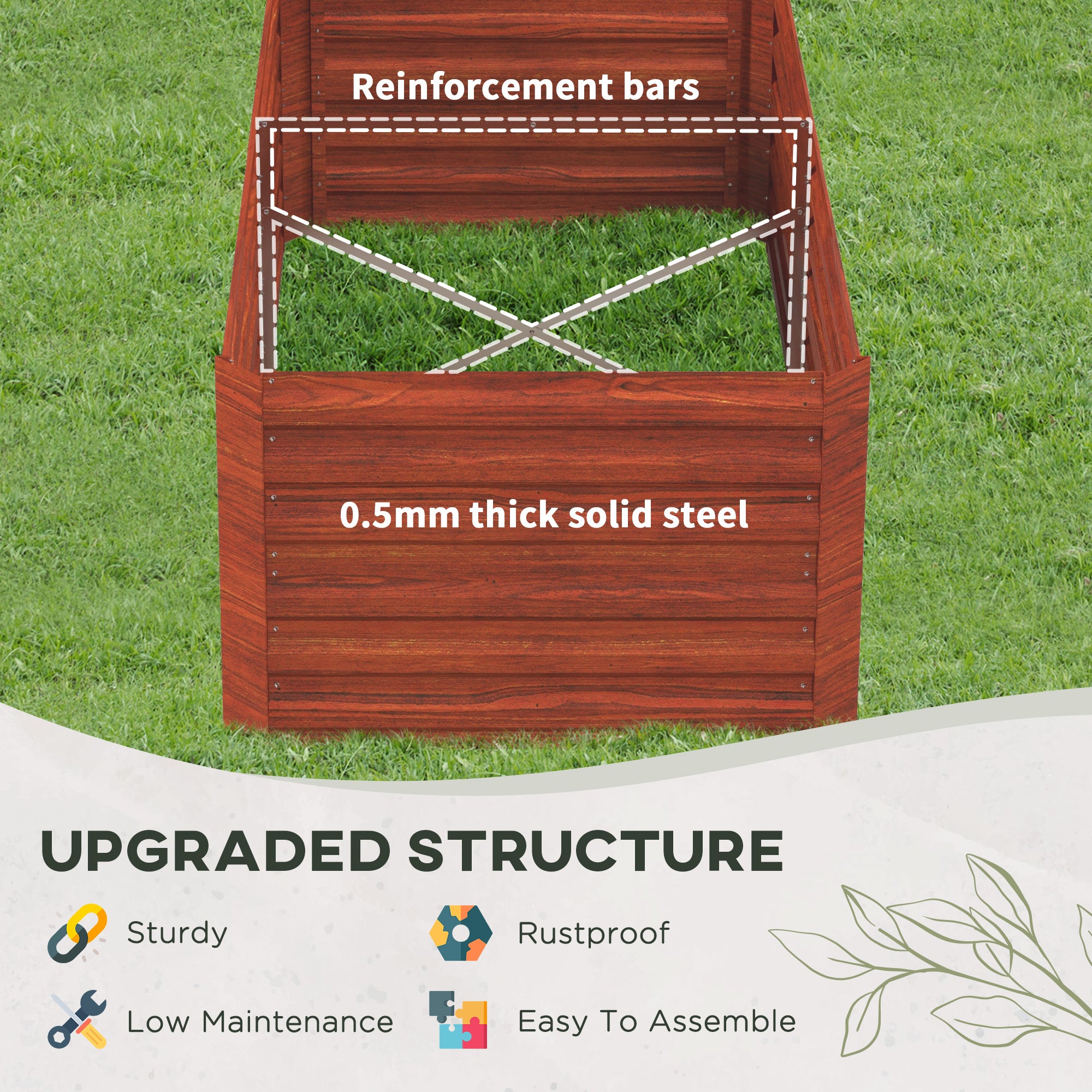 Galvanized Raised Garden Bed, Steel Outdoor Planters with Reinforced Rods, 71" x 36" x 23", Dark Brown