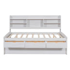 Classic Style Full Size Wooden Captain Bed with Built-in Bookshelves, 3 Storage Drawers, and Trundle, 79" L x 104.5" W x 47" H, White