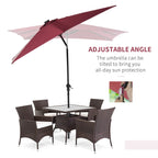 9' x 7' Solar Umbrella, LED Lighted Patio Umbrella for Table or Base with Tilt & Crank, Outdoor Umbrella for Garden, Deck, Backyard, Pool, Beach, Wine Red