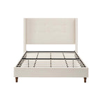 Peyton Upholstered Queen Bed Frame with 54" High Headboard, Hand Buttoned Tufting, Nailhead Trim Wingback, No Box Spring Needed, Easy Assembly, Ivory Velvet, Ivory