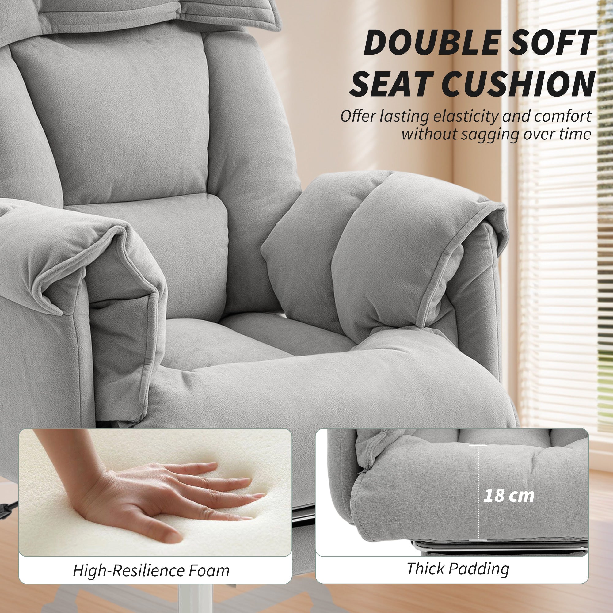 High Back Office Chair, Reclining Desk Chair with Footrest, High Resilience Foam, Rolling Wheels, Light Taupe Gray