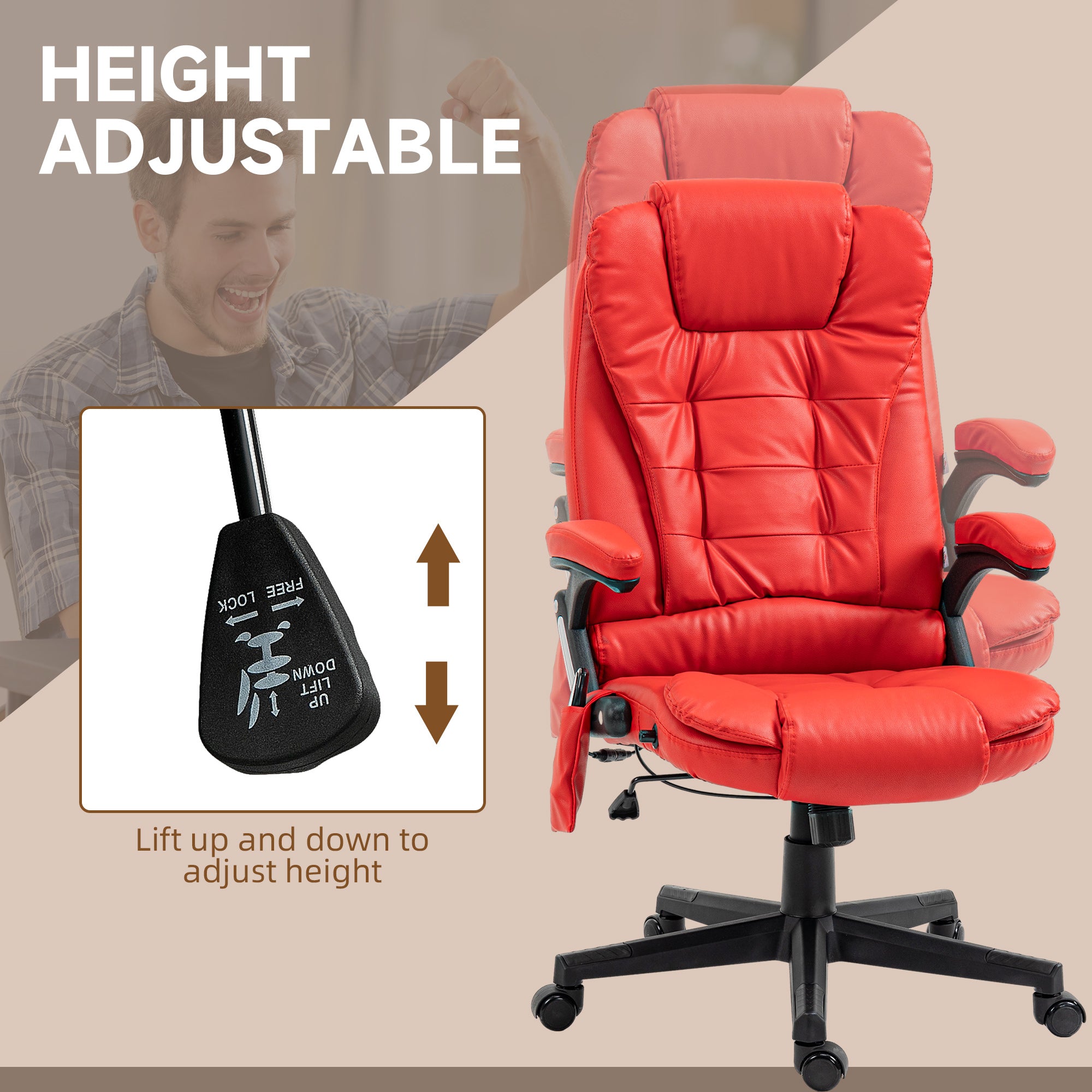 Massage Office Chair, Heated Reclining Computer Chair with 6 Vibration Points, Armrest and Remote, Red