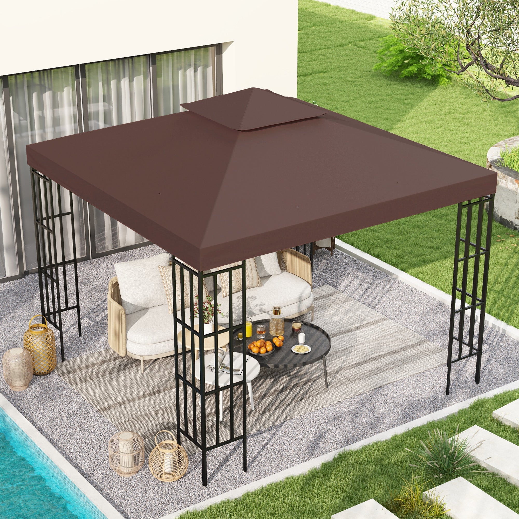 Gazebo Replacement Canopy for Model 01 -0153, 2-Tier Top Cover for 9.84' x 9.84' Gazebo, Coffee (TOP ONLY)