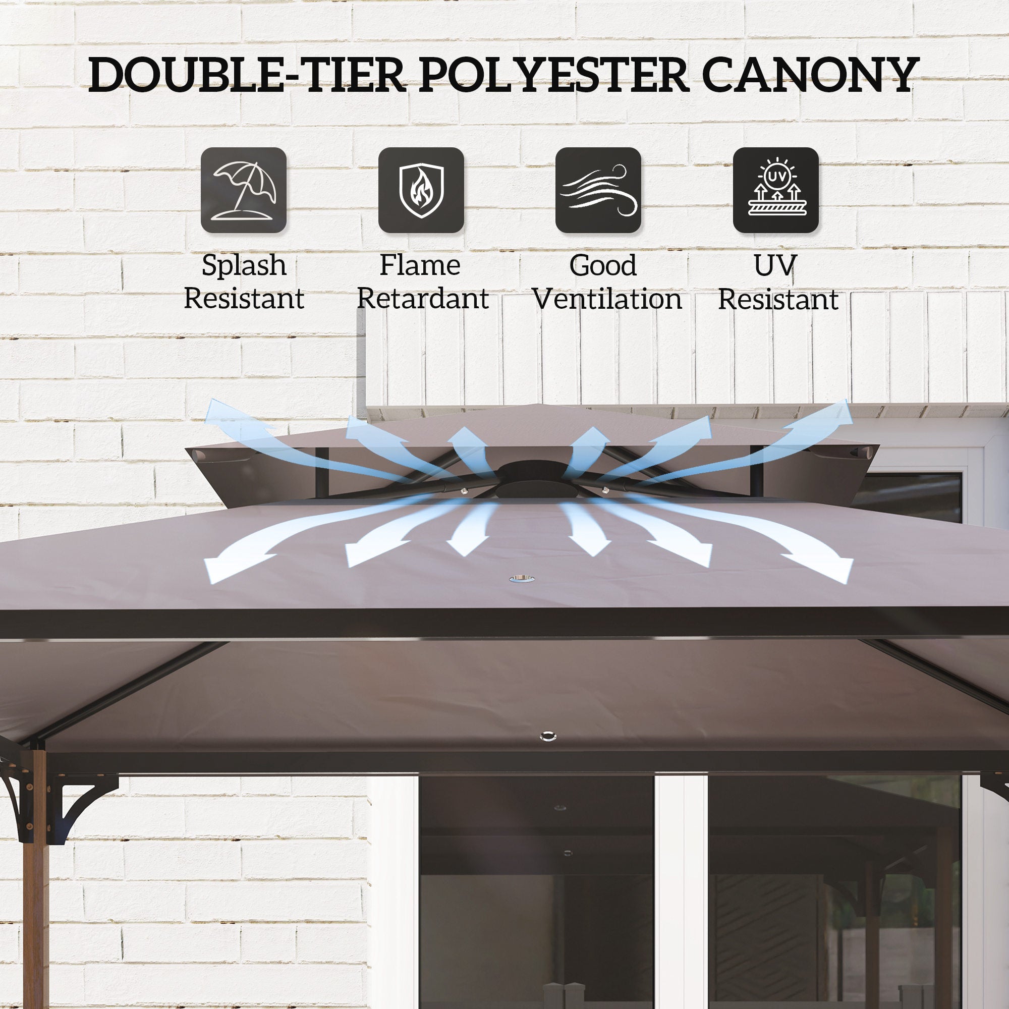 8' x 5' Grill Gazebo, Double Tiered Barbecue Grill Gazebo Shelter with 2 Side Shelves and 10 Hooks for Patio, Garden