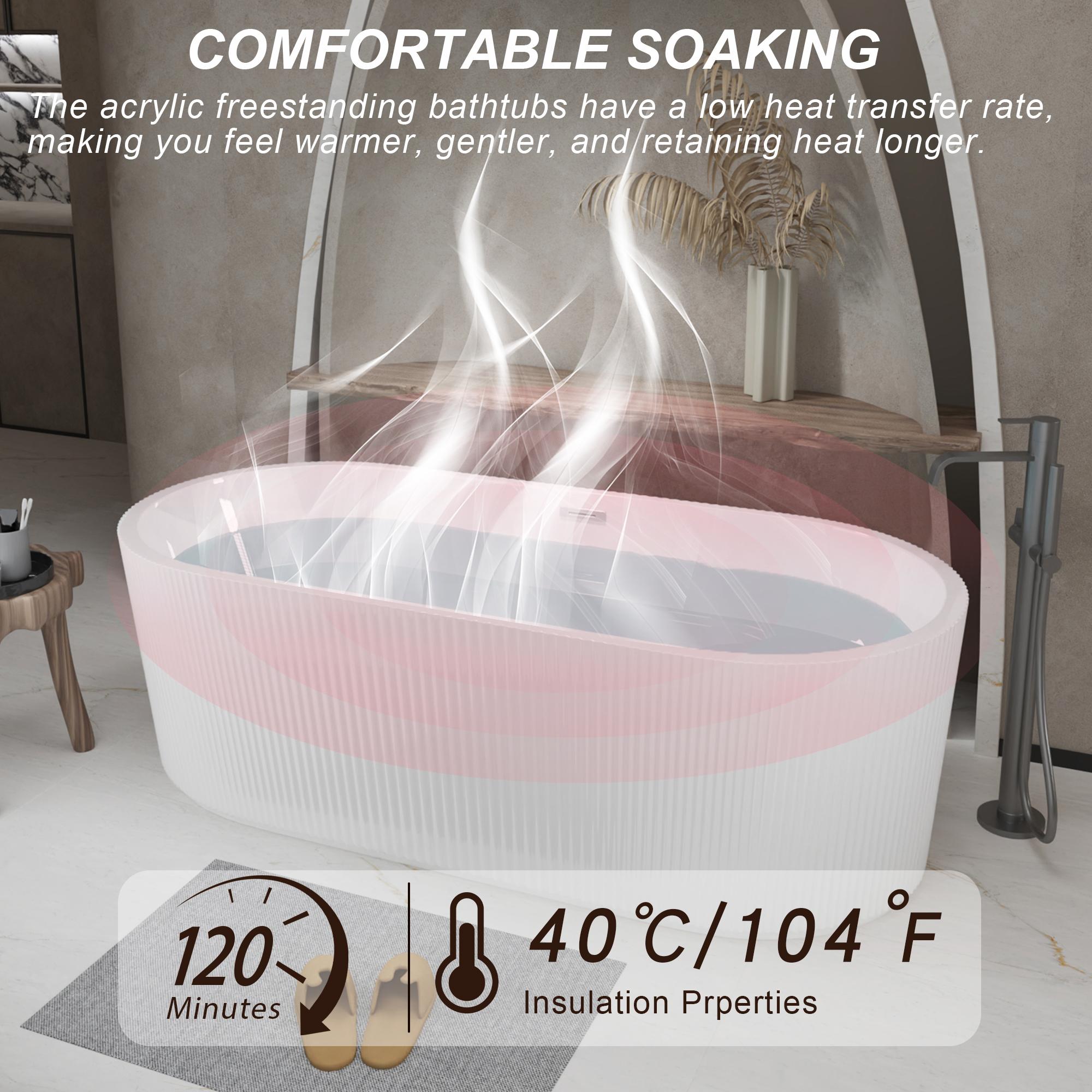 59" Freestanding Acrylic Soaking Tub with Adjustable Feet and Flexible Drain, Durable Panel for Bathroom, 59" L x 29.5" W x 23" H, Gloss White