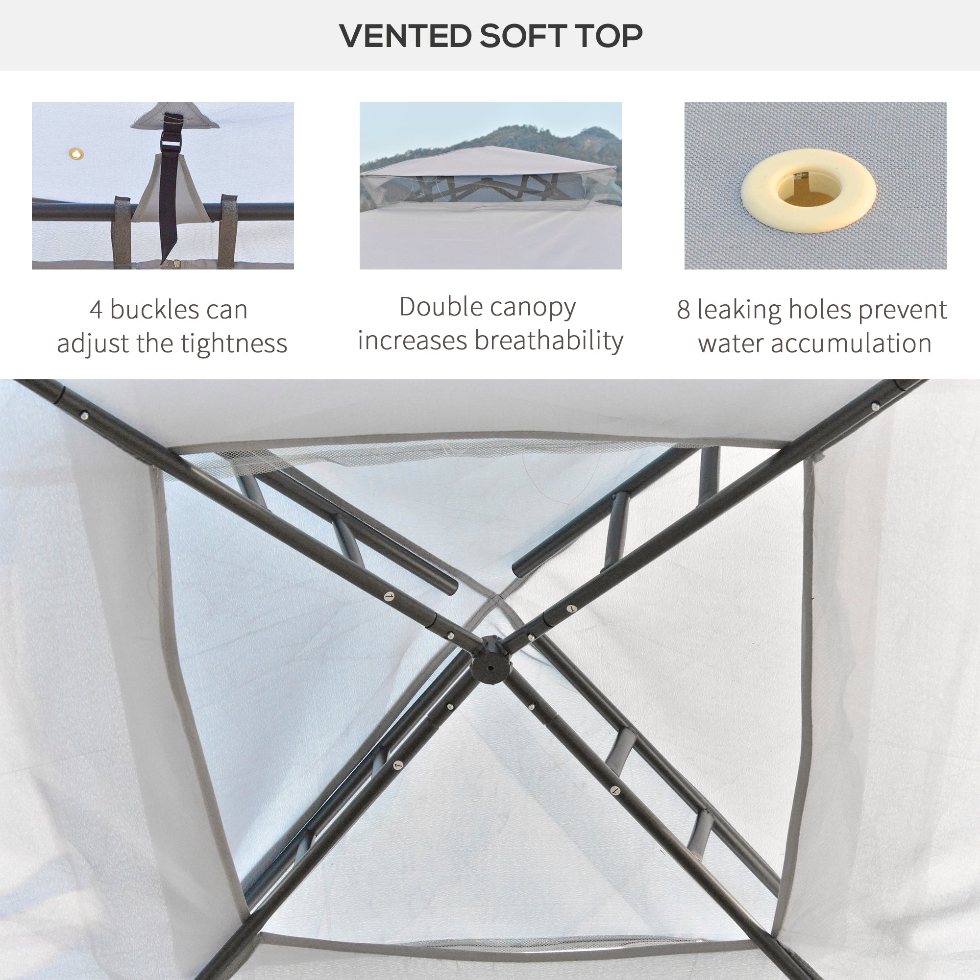 9.6' x 9.6' Patio Gazebo, Outdoor Canopy Shelter with 2-Tier Roof and Netting, Steel Frame for Garden, Lawn, Backyard, and Deck, Gray