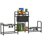 3 Height Adjustable Dog Bowl Stand with 2 Feeding Stations, Toy Bin Basket, Black