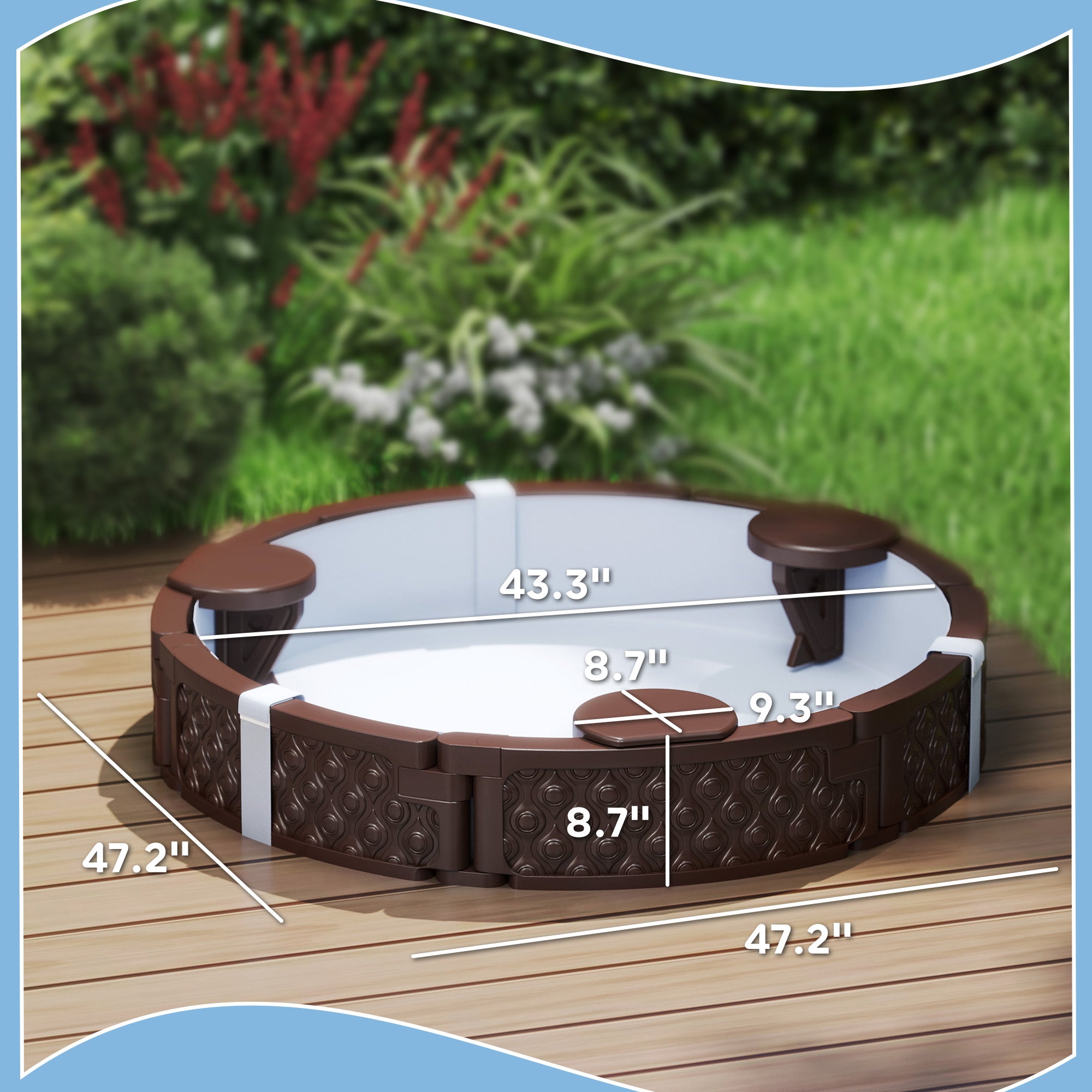 47" Round Kids Sandbox with Cover, 3 Seats, Waterproof Bottom Liner, for Backyard, Lawn, Garden, Beach, Patio, Brown