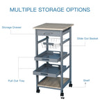 Mobile Kitchen Cart, Rolling Kitchen Island with Storage, Utility Cart with Wire Fruit Baskets, Trays and Drawer, Gray