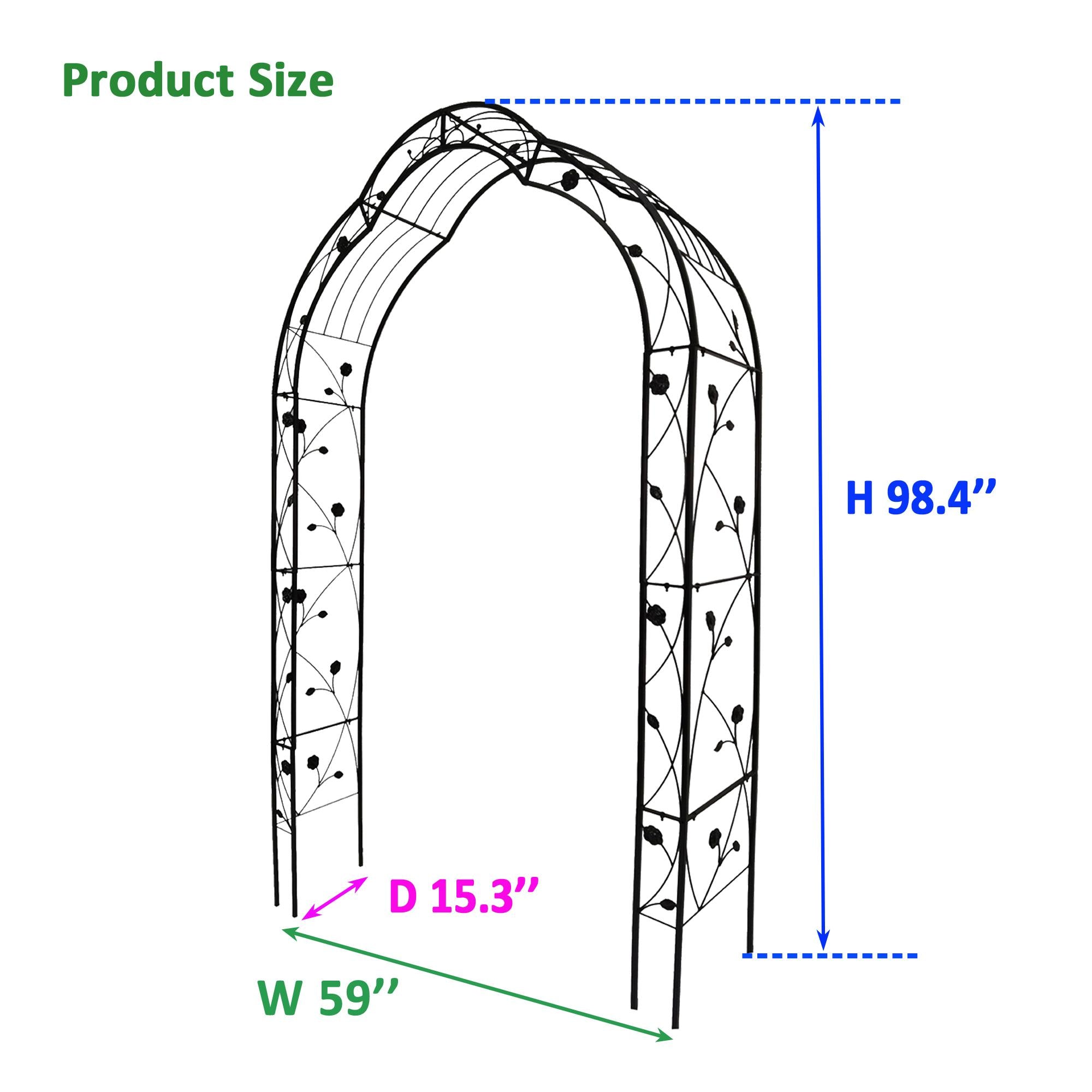 8 Styles Freely Assembled Arch Trellis with Gothic Spire Design, Metal Garden Arbor for Climbing Plants, 59" L x 15.5" W x 98.5" H, Black