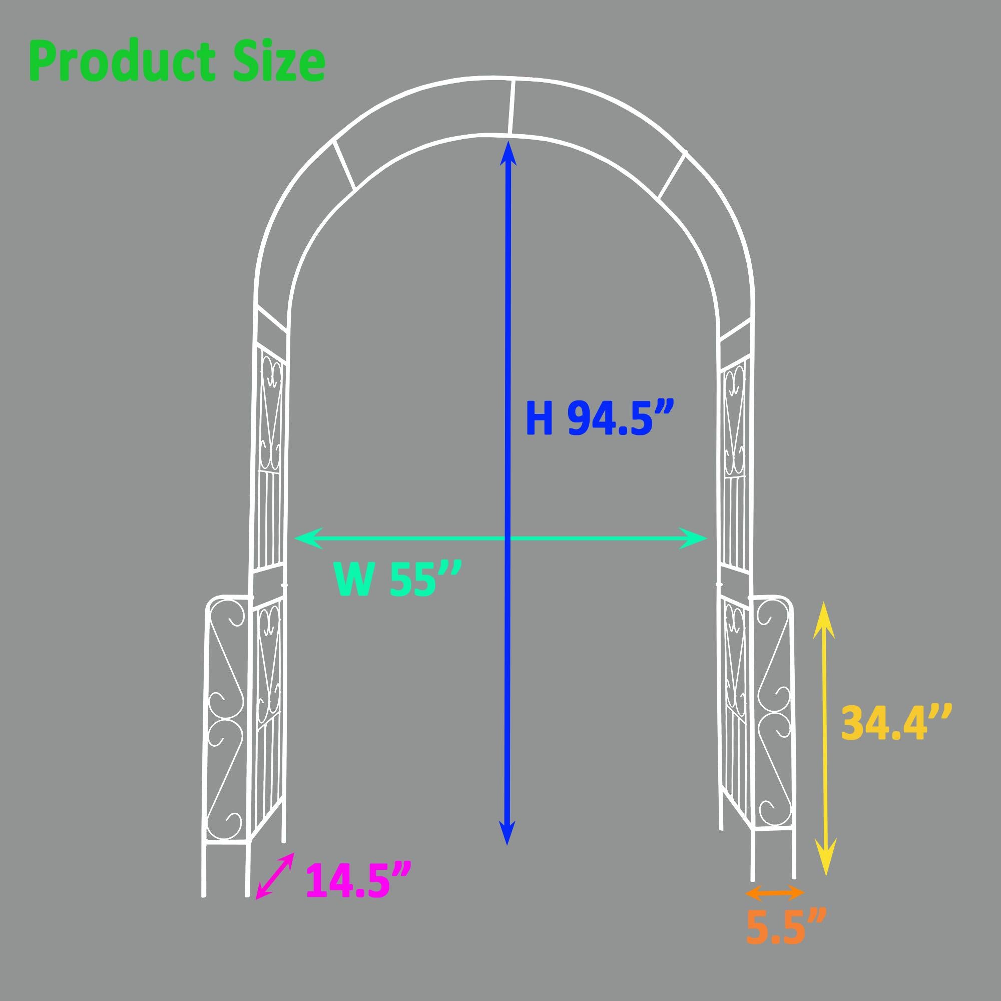 Metal Garden Arch Trellis with Anti-Rust Galvanized Tube, Easy Assembled Climbing Plant Support, 55" L x 14.5" W x 94.5" H, Cream White