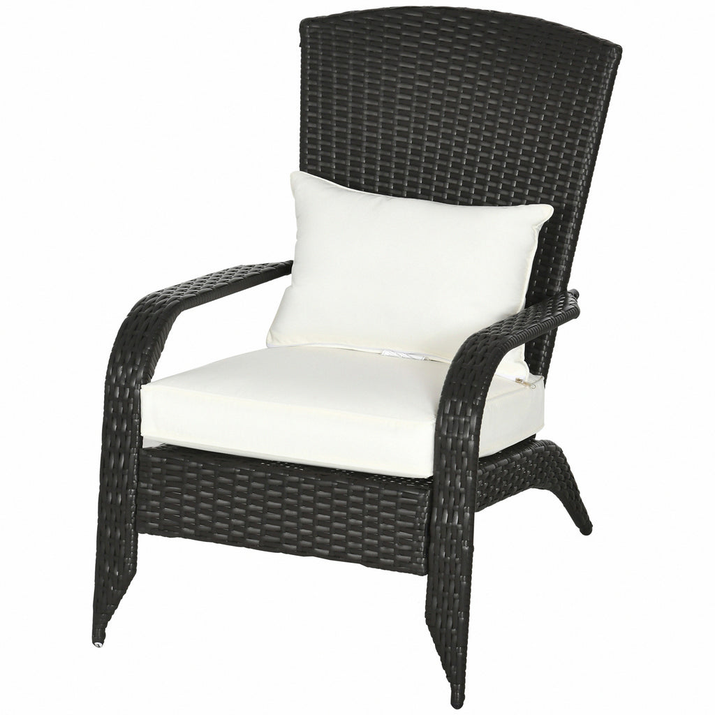 Wicker Adirondack Chair, Outdoor All-Weather Rattan Fire Pit Chair w/ Soft Cushions, Tall Curved Backrest, Cream White