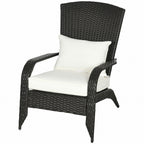 Wicker Adirondack Chair, Outdoor All-Weather Rattan Fire Pit Chair w/ Soft Cushions, Tall Curved Backrest, Cream White
