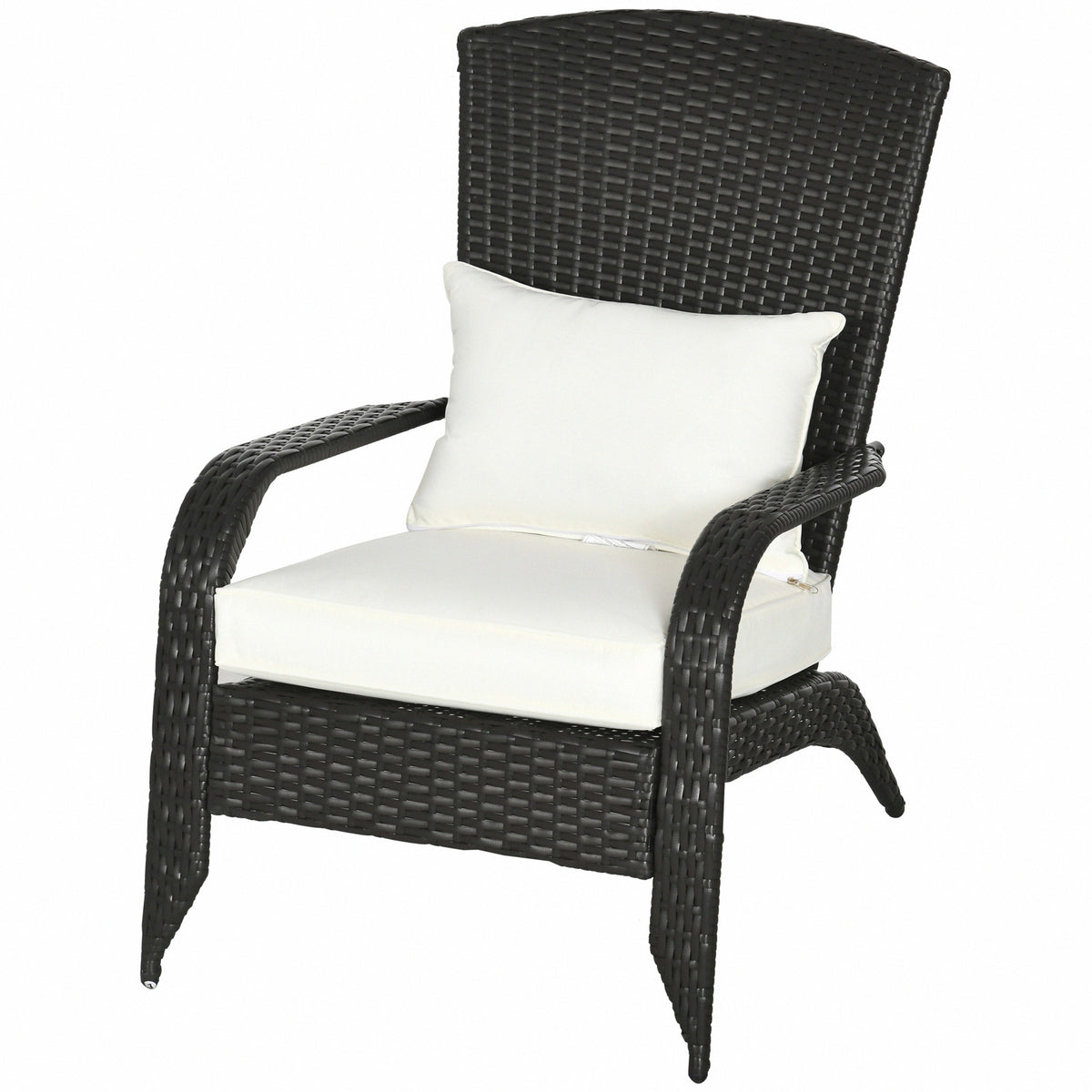 Wicker Adirondack Chair, Outdoor All-Weather Rattan Fire Pit Chair w/ Soft Cushions, Tall Curved Backrest, Cream White