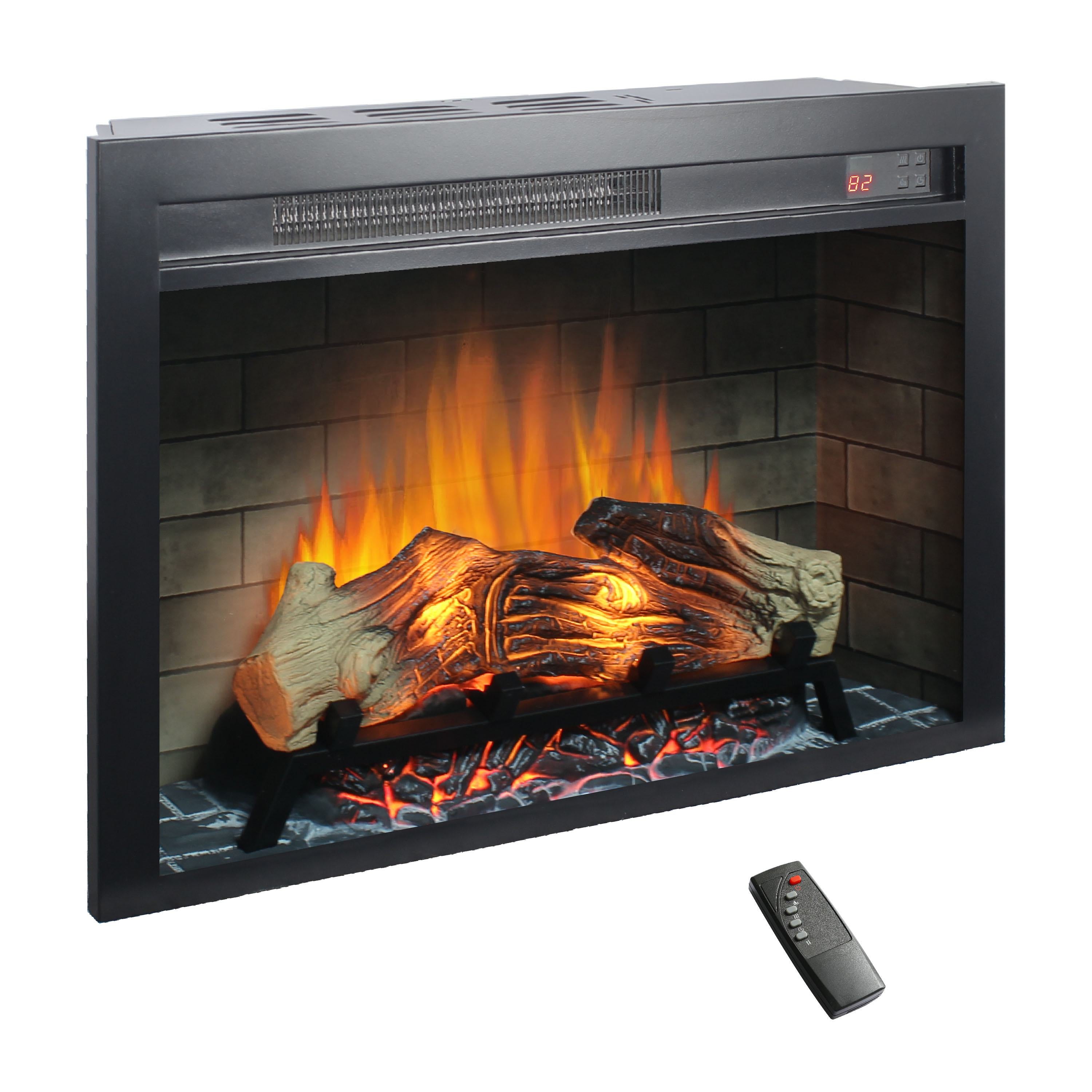 28" Electric Fireplace Insert with Multicolored Flames, Adjustable Brightness, and Remote Control, Antique Black