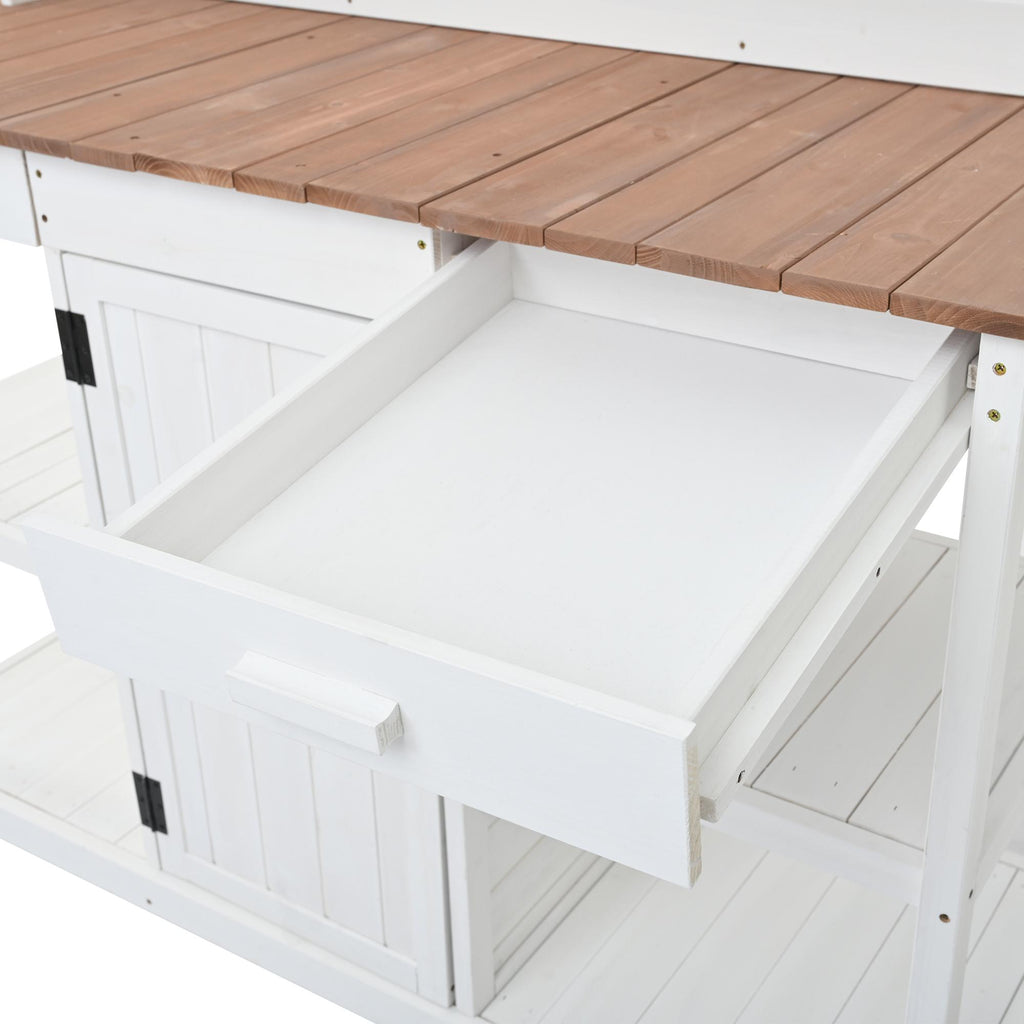 Large Wooden Potting Bench with 2 Drawer, Cabinet, Open Shelf, Farmhouse Garden Workstation for Backyard, 50'' L x 19.5'' W x 66'' H, White