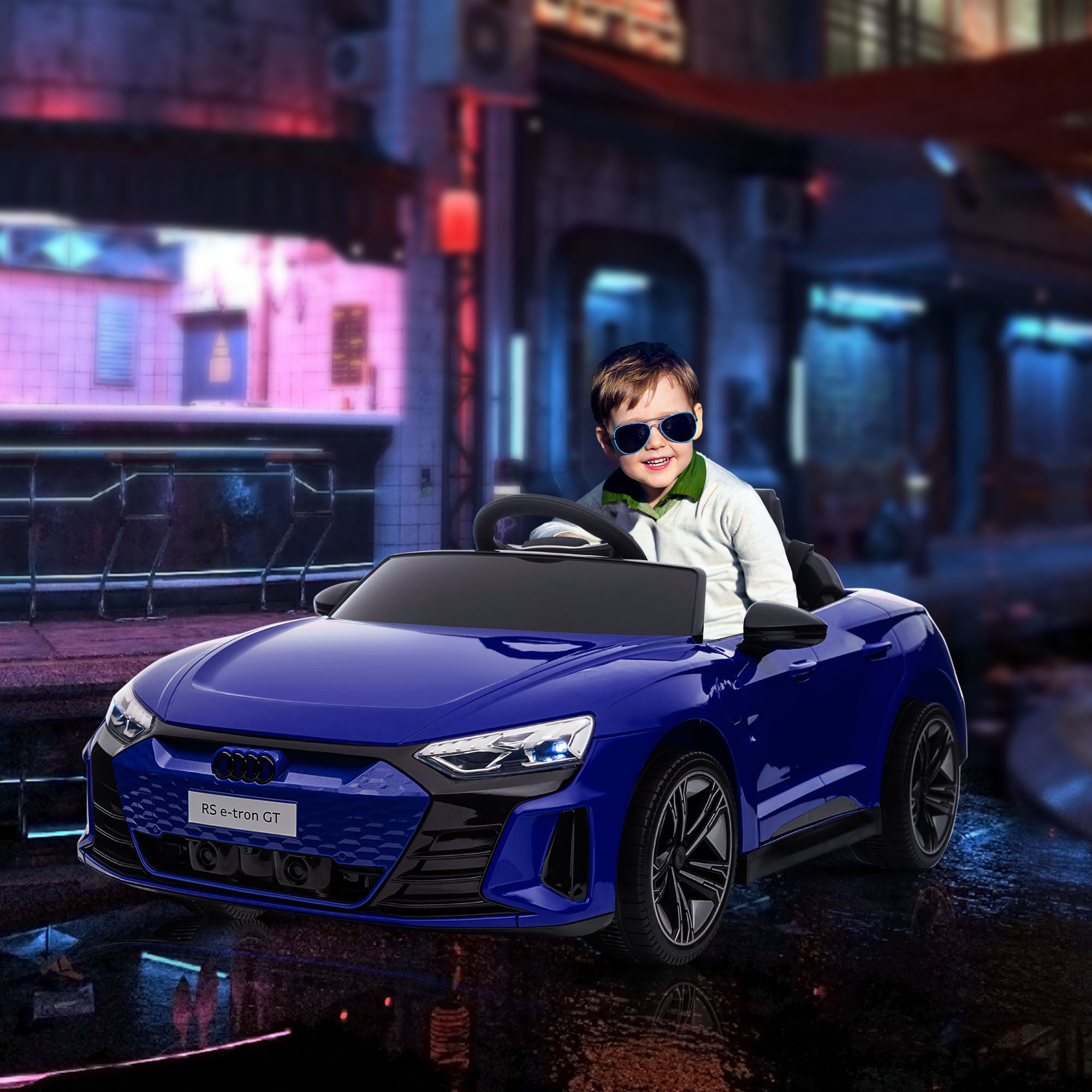 12V Licensed RS E-tron GT Kids Ride on Car with Remote Control, Suspension, Horn, Music, Lights, Dark Blue