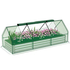 8.6 x 3 x 1ft Metal Planter Box with Mini Greenhouse, Galvanized Raised Garden Bed with Cover for Herbs and Vegetables, Small Greenhouse for Patio Garden Balcony, Green and Silver