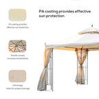 10' x 10' Patio Gazebo with Corner Frame Shelves, Double Roof Outdoor Gazebo Canopy Shelter with Netting for Patio, Wedding, Catering & Events, Cream White