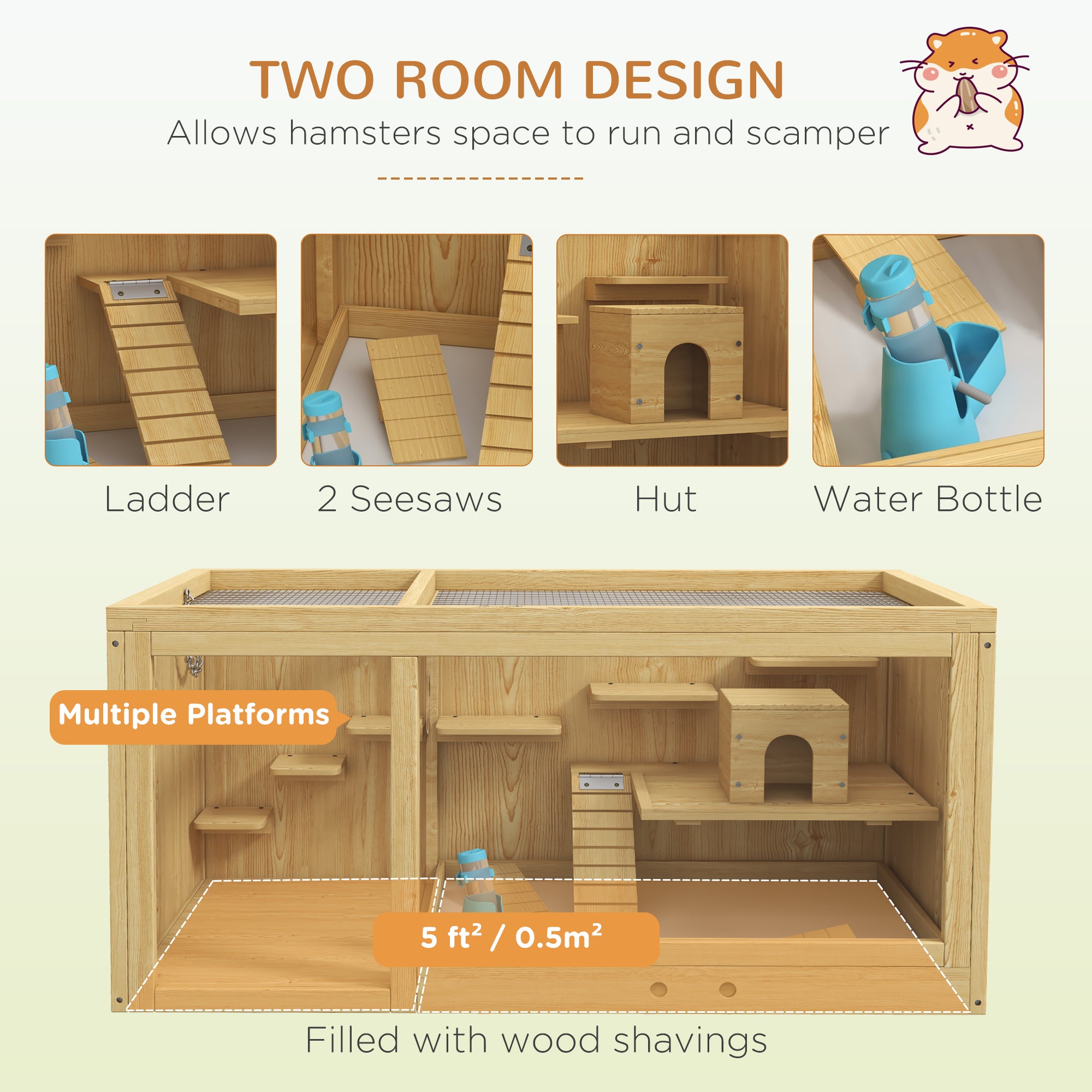Extra Large Wooden Hamster Cage with Pull-out Tray, Seesaws, Ladder