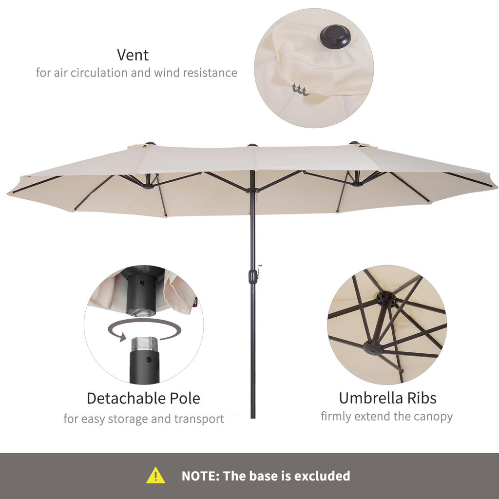 15ft Patio Umbrella Double-Sided Outdoor Market Extra Large Umbrella with Crank Handle for Deck, Lawn, Backyard and Pool, Cream White