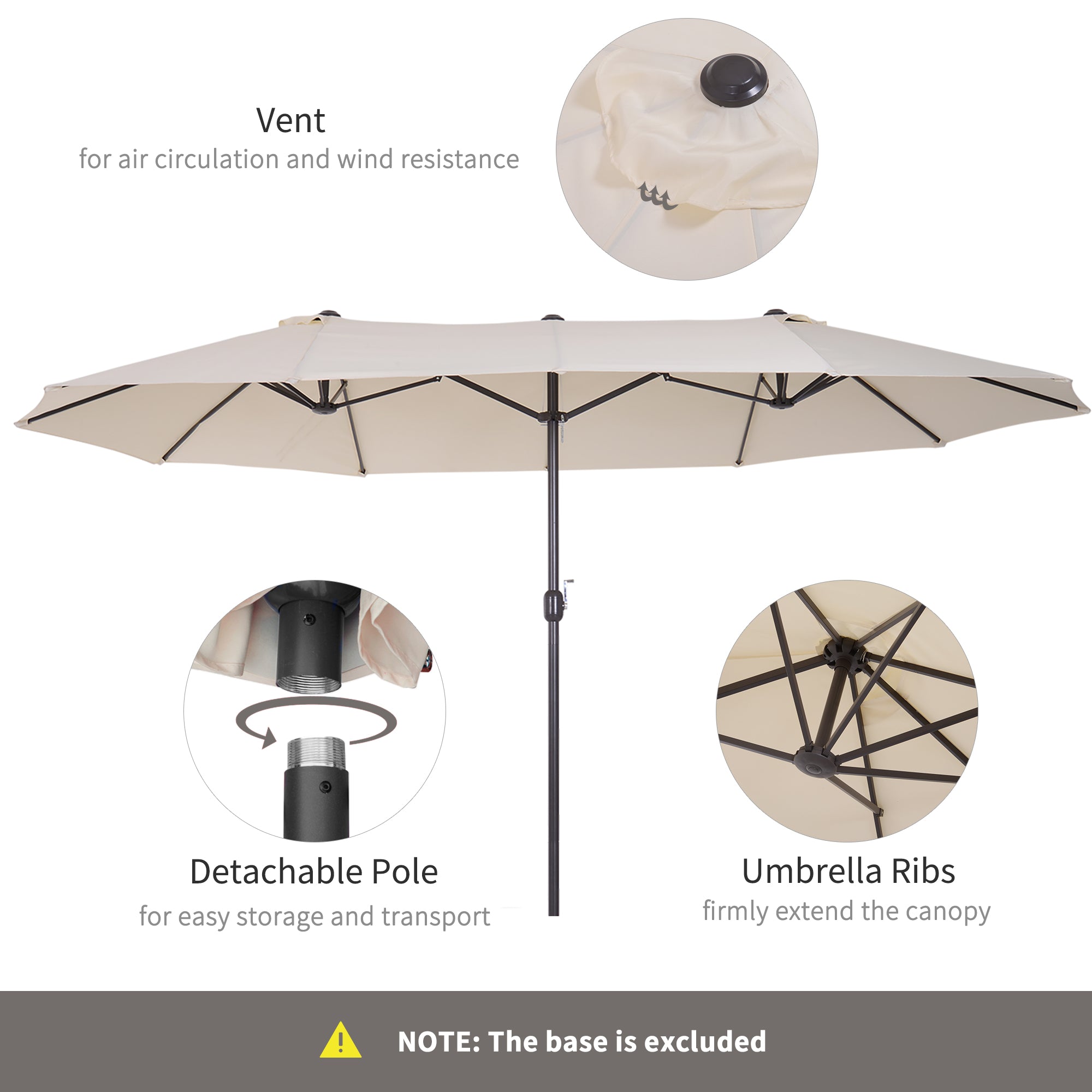 15ft Patio Umbrella Double-Sided Outdoor Market Extra Large Umbrella with Crank Handle for Deck, Lawn, Backyard and Pool, Cream White
