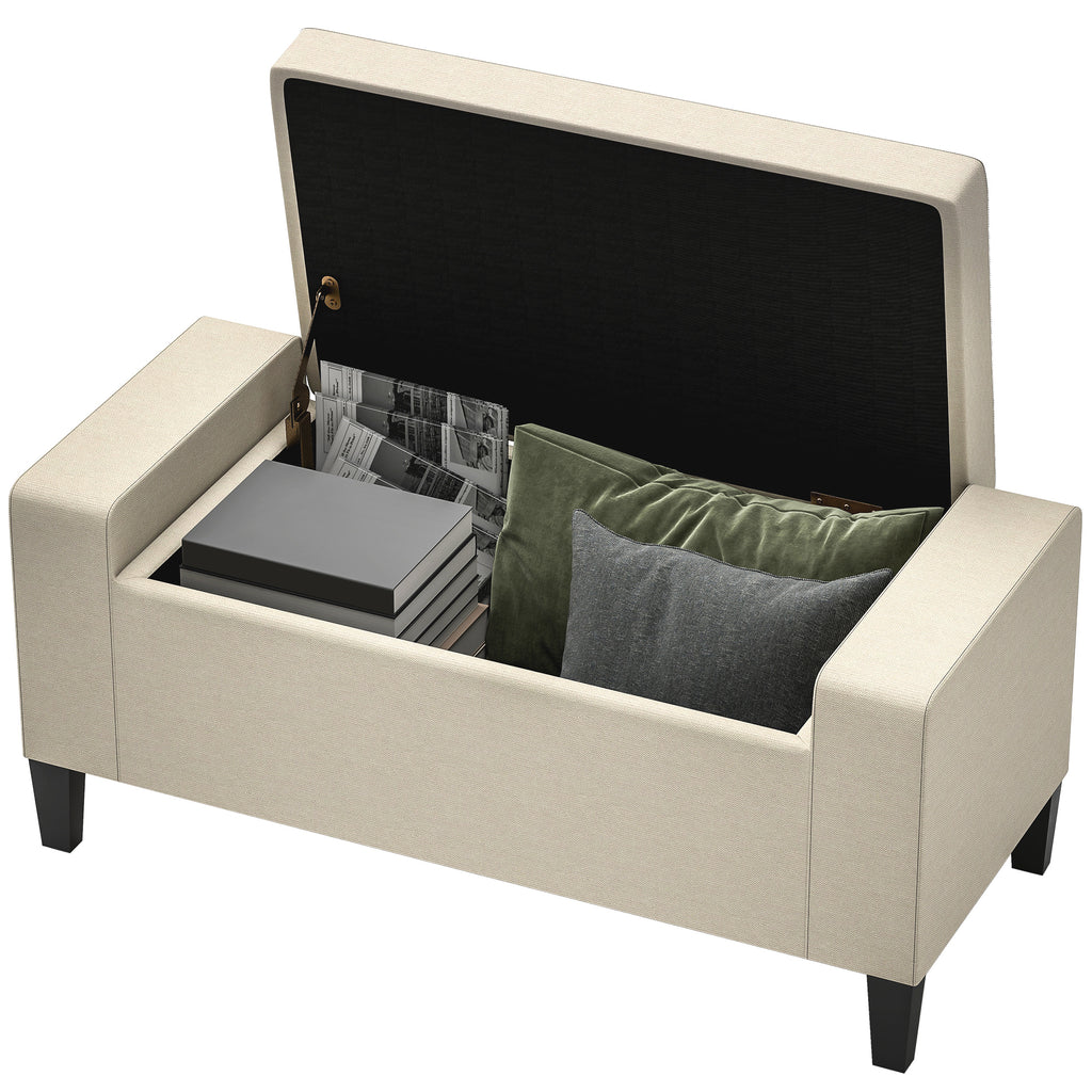 36" Ottoman with Storage, Storage Ottoman Bench with Lift Top and Rubberwood Legs, Linen Upholstered Entryway Seat with for Living Room, Bedroom, Holds up to 330 lb, Beige