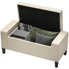 36" Ottoman with Storage, Storage Ottoman Bench with Lift Top and Rubberwood Legs, Linen Upholstered Entryway Seat with for Living Room, Bedroom, Holds up to 330 lb, Beige
