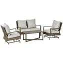 4 Piece Wicker Patio Furniture Set with 2 Rocking Chairs, Loveseat Sofa, Outdoor PE Rattan Conversation Set with Cushions, Aluminum Table for Porch, Poolside, Light Gray