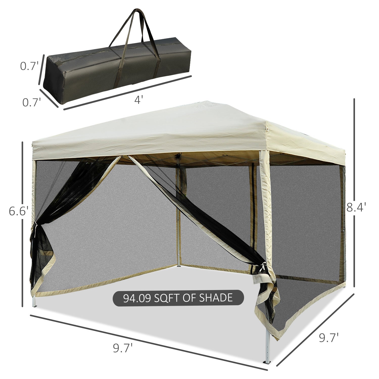 210D Oxford 10' x 10' Pop Up Canopy Tent with Netting, Instant Screen Room House, Tents for Parties, Height Adjustable, with Carry Bag, for Outdoor, Garden, Patio