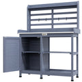 Wooden Potting Bench with Storage, Aluminum Tabletop for Backyard, Patio, Balcony, Gray