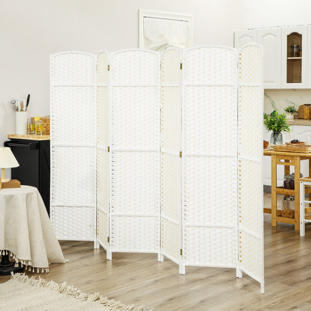 Folding Room Divider Screen 6 Panel 5.6 ' Tall Privacy Screen Freestanding Room Partition for Home Office, White