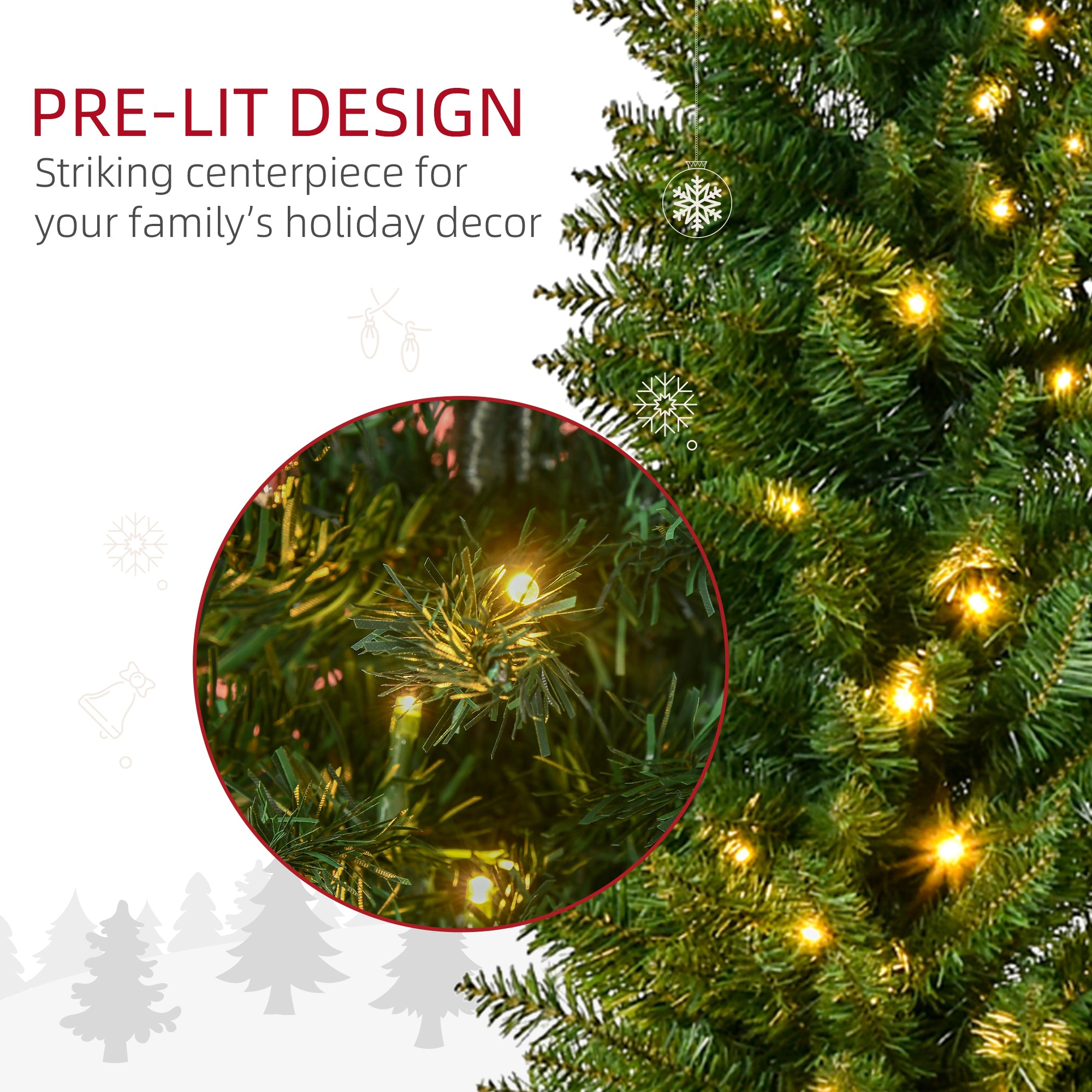 6' Tall Pre-Lit Slim Noble Fir Artificial Pencil Christmas Tree with 200 Warm White LED Lights and 390 Tips, for Christmas Decoration, Green