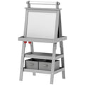 Double Sided Easel for Kids, Standing Toddler Easel with Paper Roll, Magnetic Whiteboard, Chalkboard & Storage, Gray