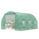 10'x11'x6' Walk-in Tunnel Greenhouse with Shelves, Mesh Door and Windows, Hoop House Greenhouse with PE Cover, Green