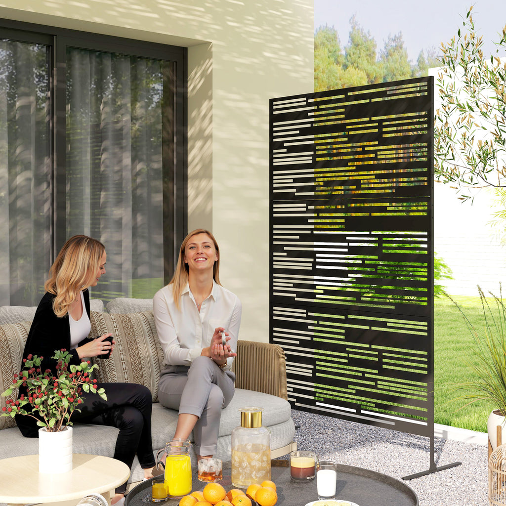 78" H x 48" W Metal Outdoor Privacy Screen, Freestanding Decorative Privacy Fence Screen for Balcony, Black