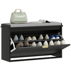 Shoe Storage Bench with Padded Seat Cushion and Flip-Drawer, Entryway Bench, Shoe Cabinet, 31.5x10.2x18.7 Inches, Black