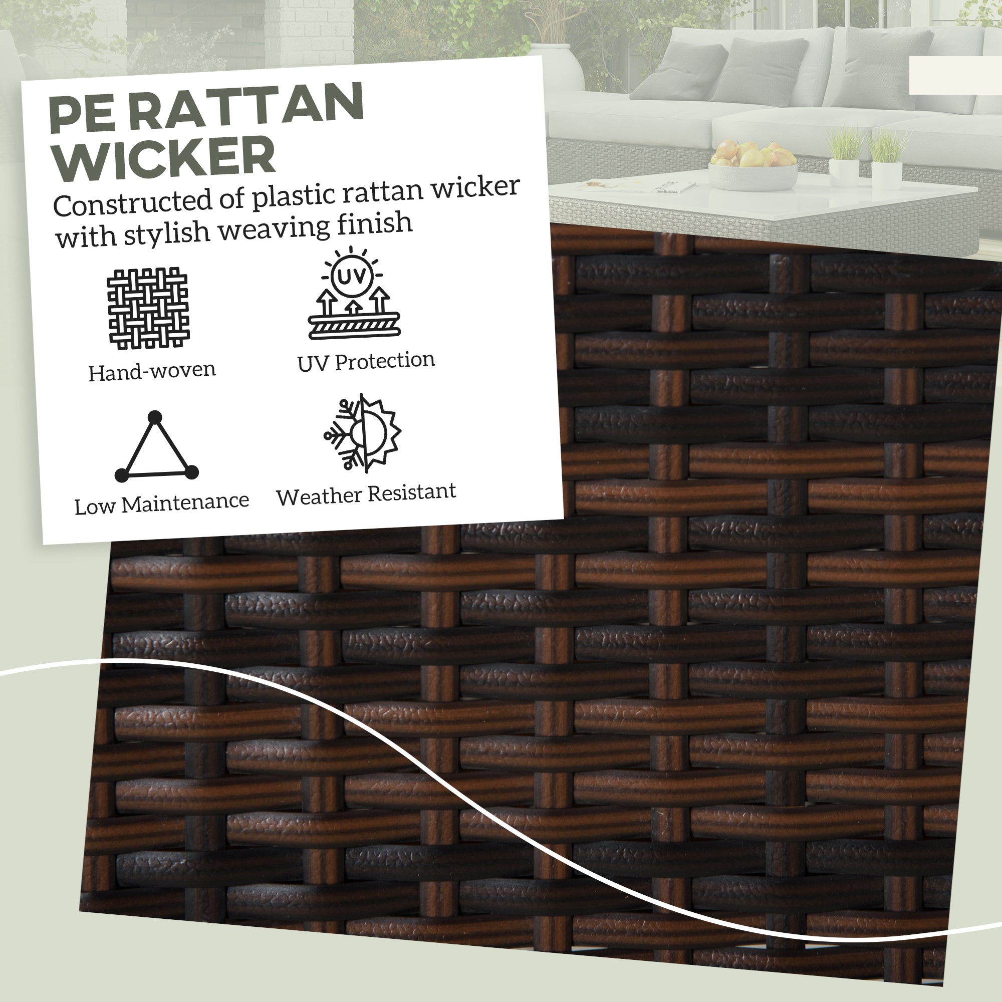 2 Piece Wicker Outdoor Ottomans with Cushions, Rattan Ottoman Footrest and Side Table for Patio, Yard, Poolside, Cream