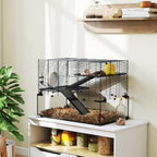 30" Hamster Cage, Gerbil Cage with Glass Basin for Small Hamsters, Black