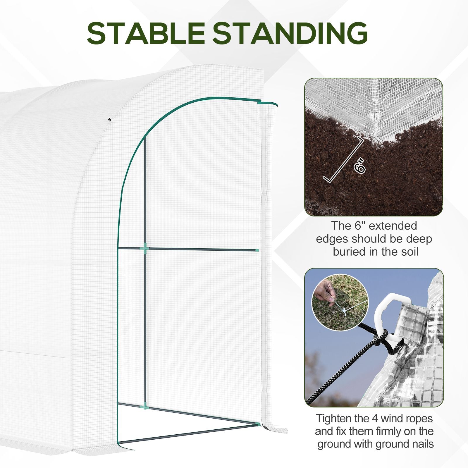 10' x 5' x 7' Outdoor Walk-In Greenhouse, Plant Nursery with Zippered Doors, PE Cover and 3 Wire Shelves, White