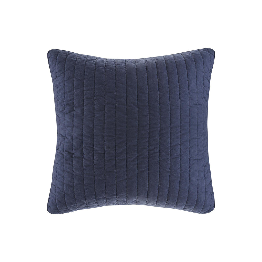 Machine Washable Cotton Quilted Euro Sham with Hidden Zipper, Embroidered Pillow Cover for Home Decor, 26" L x 26" W x 0.25" H, Navy