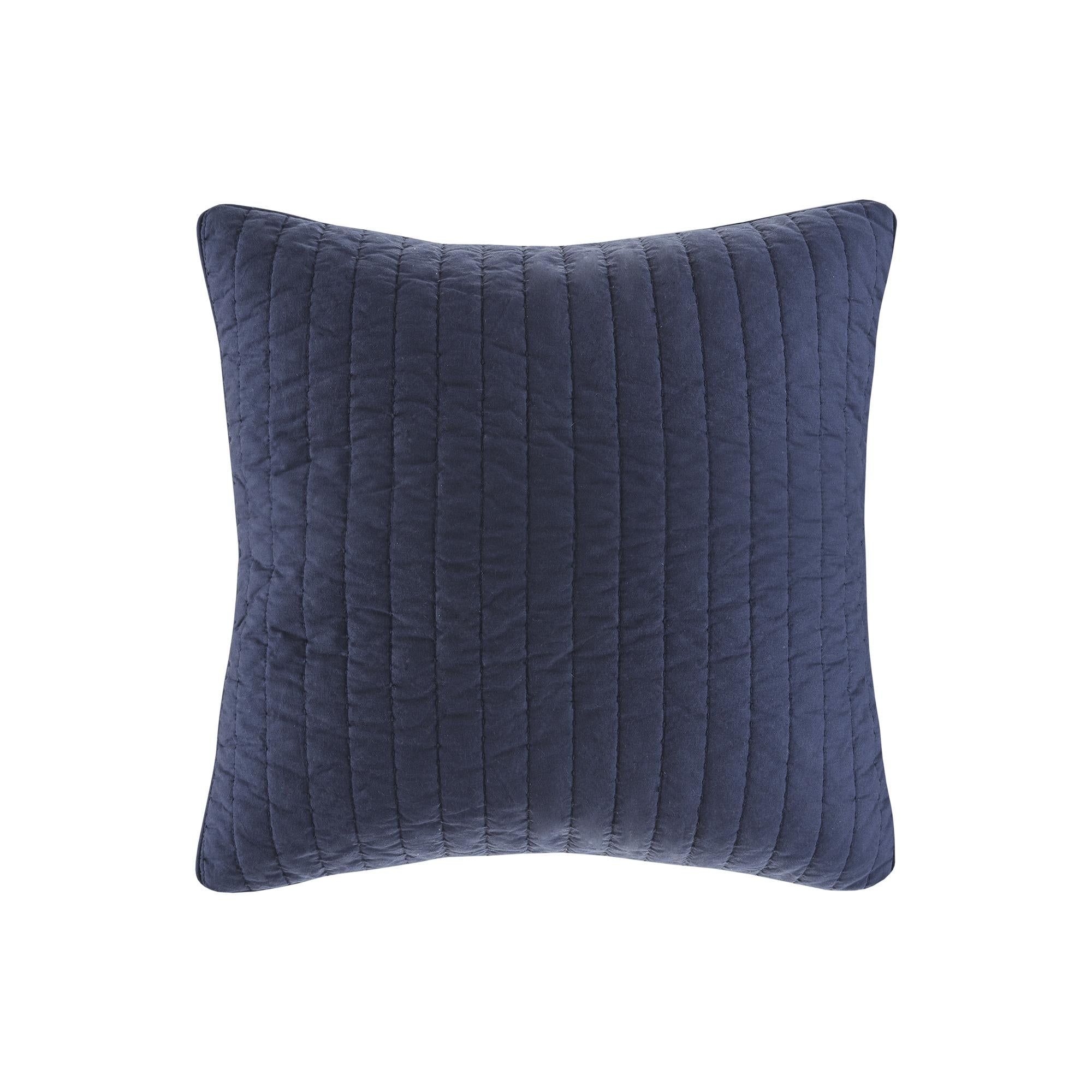 Machine Washable Cotton Quilted Euro Sham with Hidden Zipper, Embroidered Pillow Cover for Home Decor, 26" L x 26" W x 0.25" H, Navy