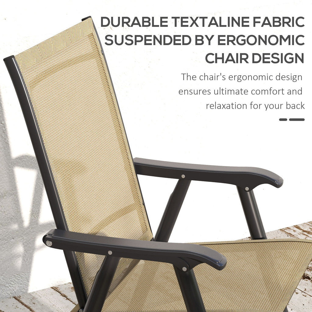 Set of 4 Outdoor Folding Chairs, Stackable Patio Dining Chairs with Armrests, Metal Frame, Light Mixed Brown