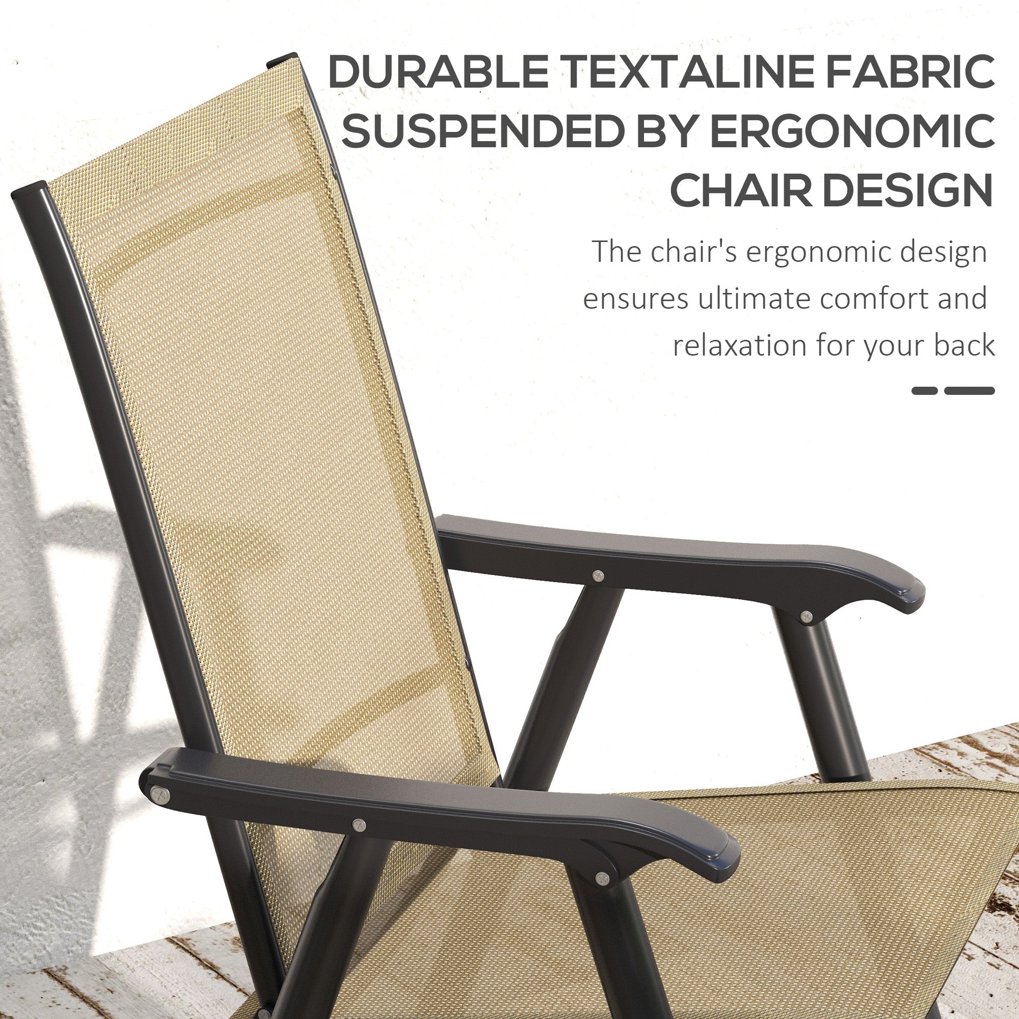 Set of 4 Outdoor Folding Chairs, Stackable Patio Dining Chairs with Armrests, Metal Frame, Light Mixed Brown