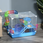 2-Level Hamster Cage Rodent Gerbil House Mouse Mice Rat Habitat Metal Wire with Exercise Wheel, Play Tubes, Water Bottle, Food Dishes, & Interior Ladder