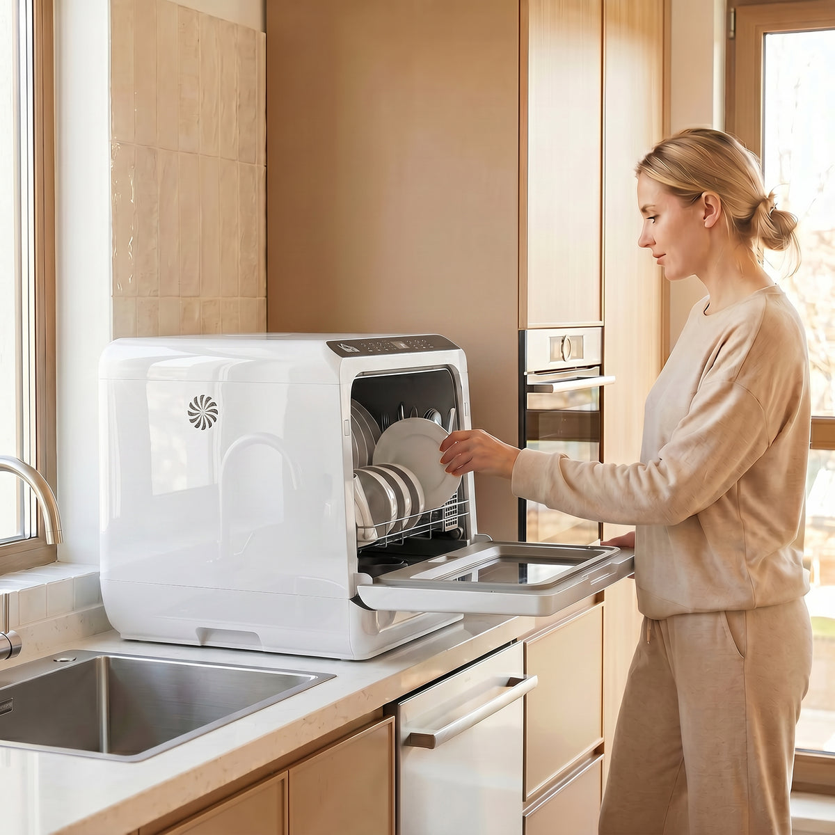 Countertop Dishwasher, Portable Mini Dishwasher with 1.6 Gal Built-in Water Tank, 5 Washing Programs, Air-Dry Function