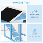 49" Wooden Rabbit Hutch Bunny Cage with Waterproof Asphalt Roof, Fun Outdoor Run, Removable Tray and Ramp, for Rabbits, Chickens, Ducks, Light Blue
