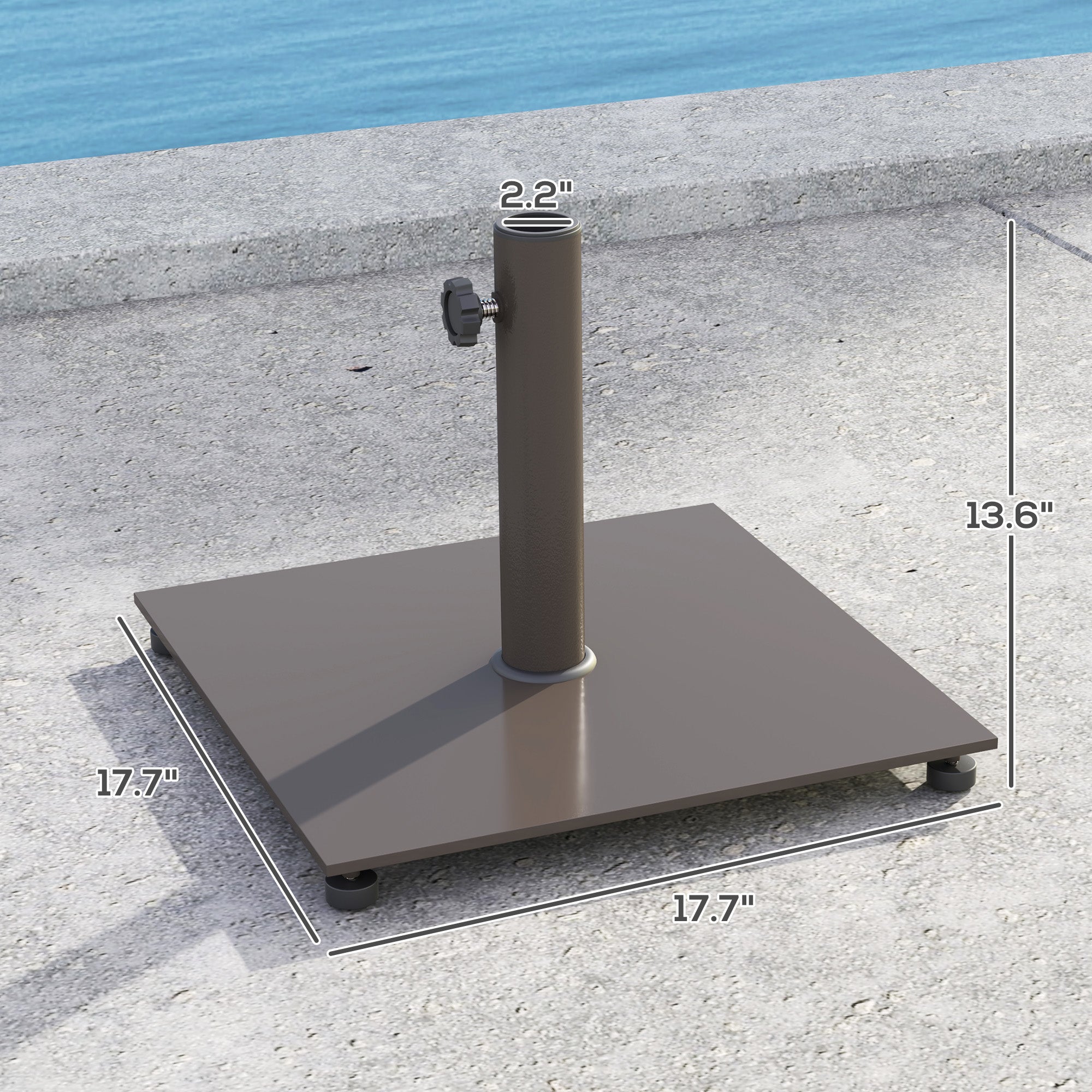 Square Patio Umbrella Base, 29 lbs Metal Umbrella Stand Base with Adjustable Foot Pads, Heavy Duty Patio Umbrella Holder for 1.5"/1.9" Umbrella Poles for Outdoor, Lawn, Poolside, Brown