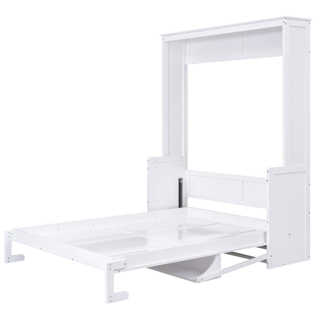 Space-Saving Design Queen Size Murphy Bed with Shelf, Solid Wood and MDF, 86" L x 69.5" W x 87" H, White
